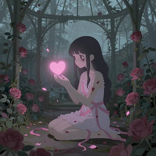 Ethereal Undead Girl in Rose Conservatory