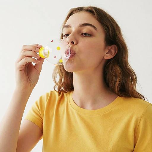 Young Woman Blowing Colorful Bubble
