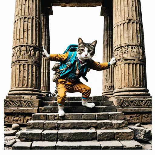 Cat Archaeologist Exploring Ancient Temple