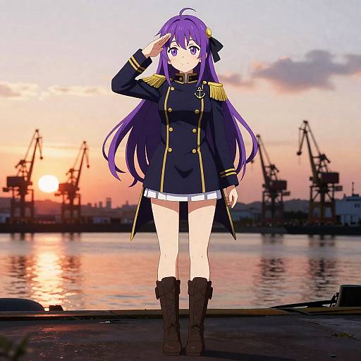 Kancolle Admiral Saluting at Sunset Harbor