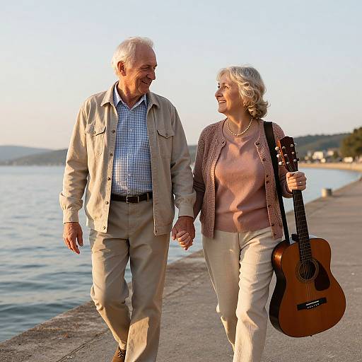 Senior Couple Strolling by Quay