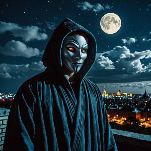 Mysterious Hooded Figure with Mask Under Full Moon