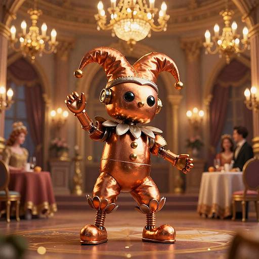 Whimsical Copper Robot Jester Art