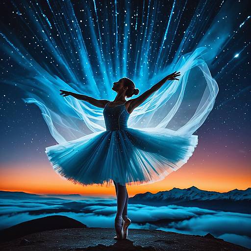 Ballerina Silhouette with Luminous Blue Glow at Twilight