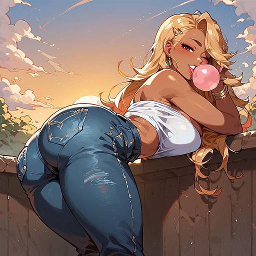 Gyaru Sunset Vibe with High-Waist Jeans