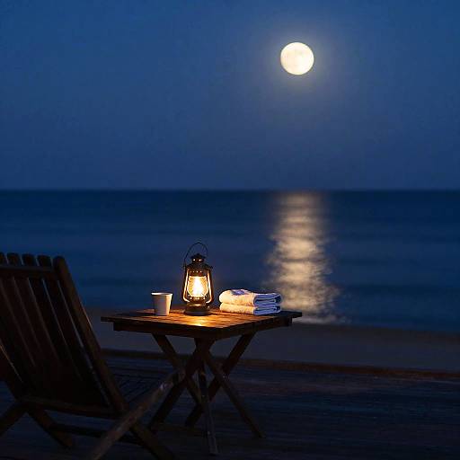 Moonlit Ocean Deck at Night