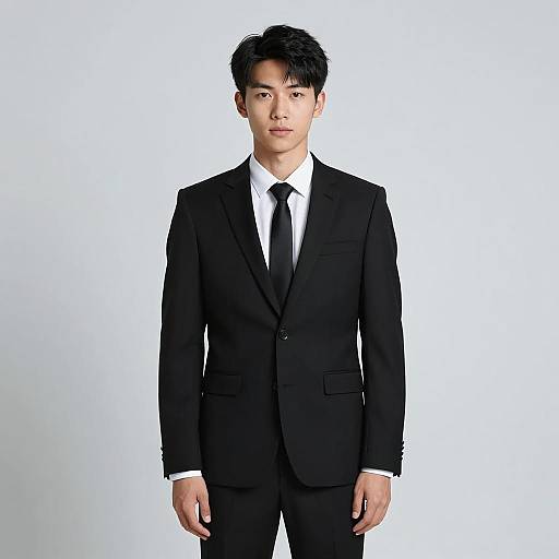 Young Asian Man in Black Funeral Suit