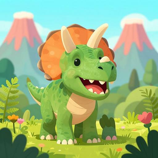Cheerful Triceratops with Wide Smile