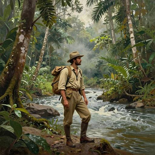 Explorer in Amazon Rainforest Oil Painting