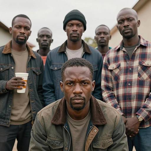 Group of serious African American men outdoors