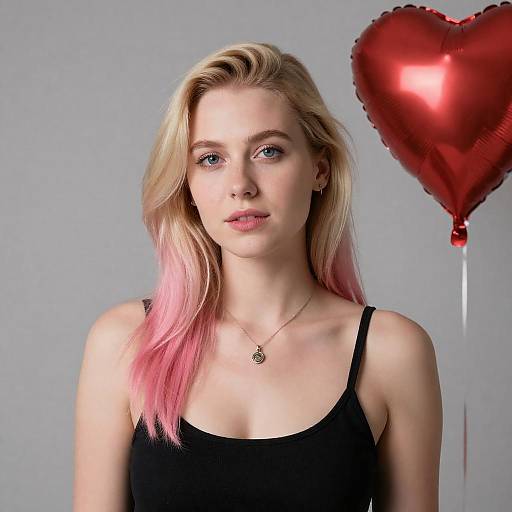 Blonde Woman with Pink Streaks and Balloon
