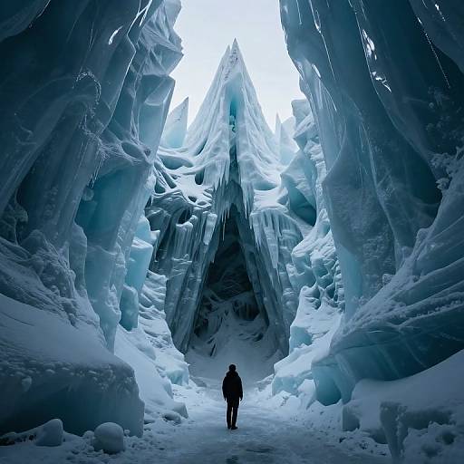 Solitary Figure in Otherworldly Ice Hollow
