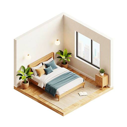 Isometric Cozy Modern Bedroom Interior