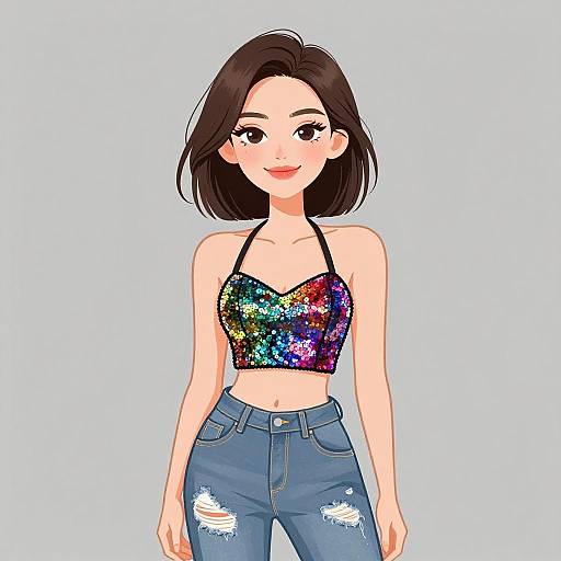 Smiling Woman in Sequin Crop Top