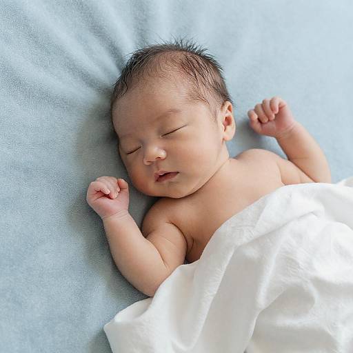 Sleeping Newborn Baby on Blue Blanket