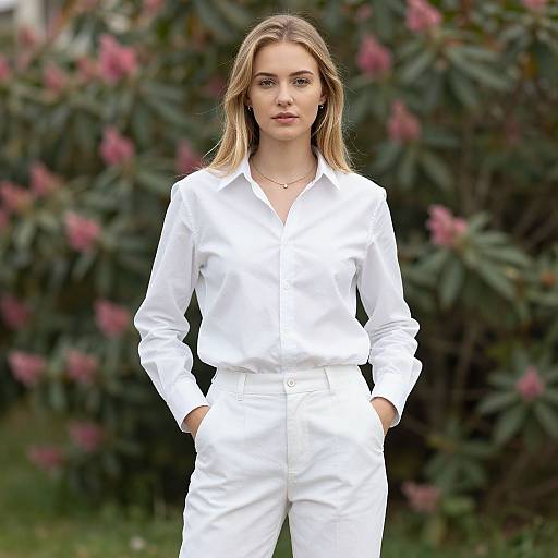 Blonde Woman in White Outfit Outdoors