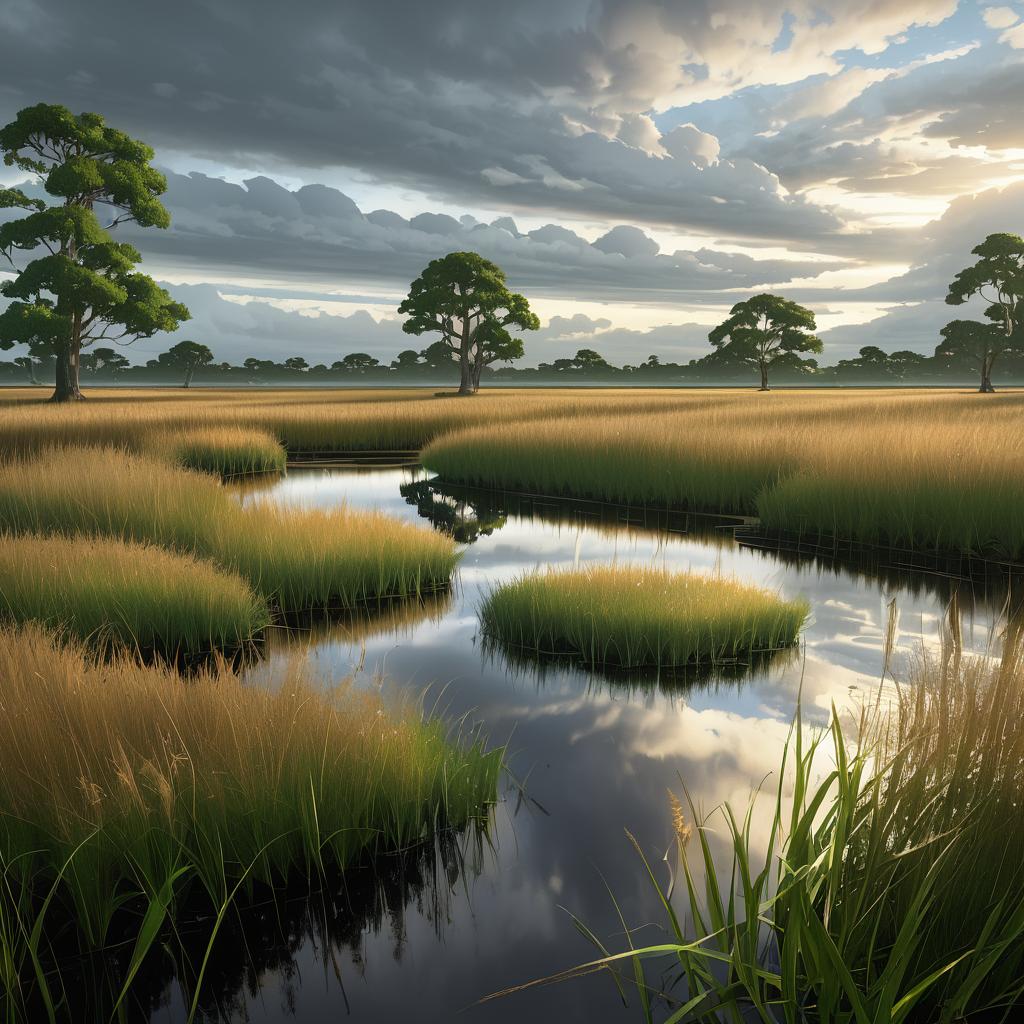 Tranquil Reed and Bog Landscape