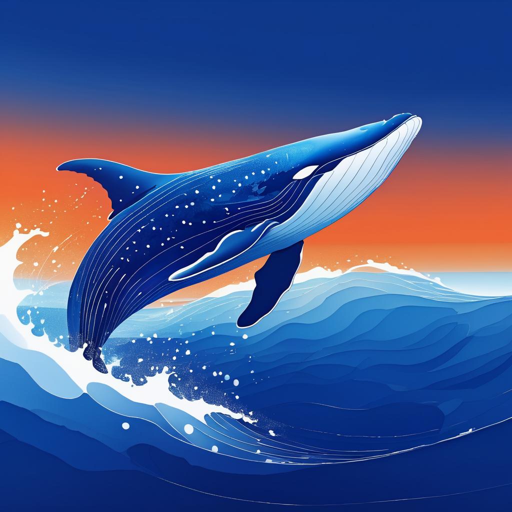 Serene Whale Against Fiery Ocean Colors