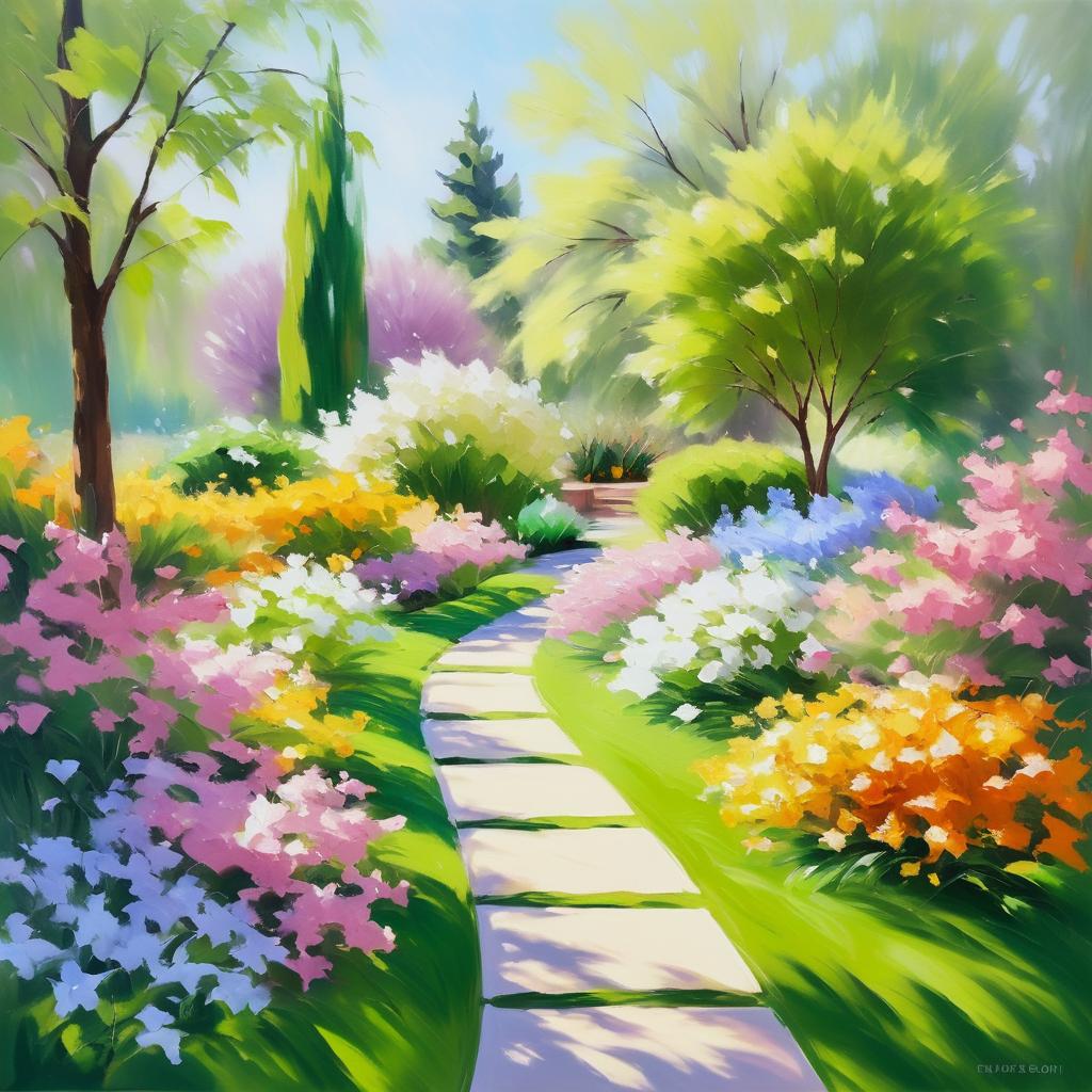 Vibrant Spring Garden Oil Painting