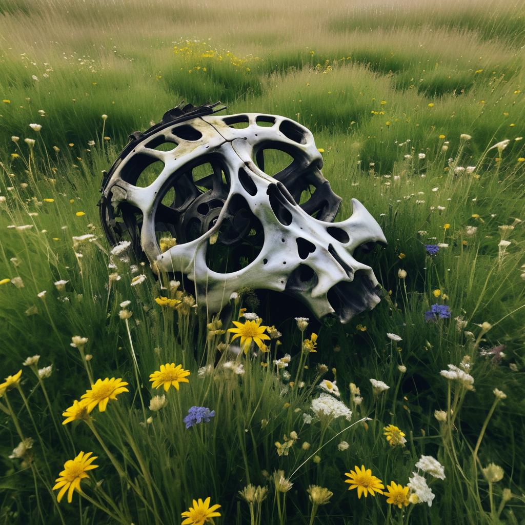 Moody Wildflower Meadow with Decaying Bones