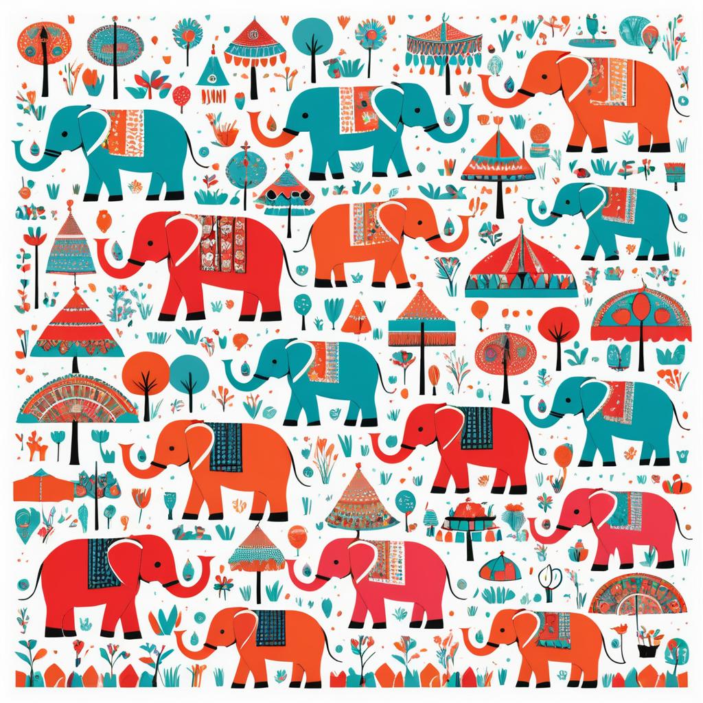 Playful Elephants Celebrating a Vibrant Festival