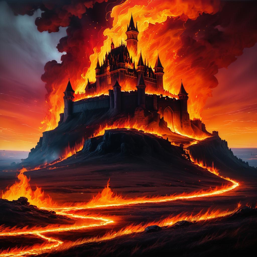 Dramatic Fire Painting of Burning Castle