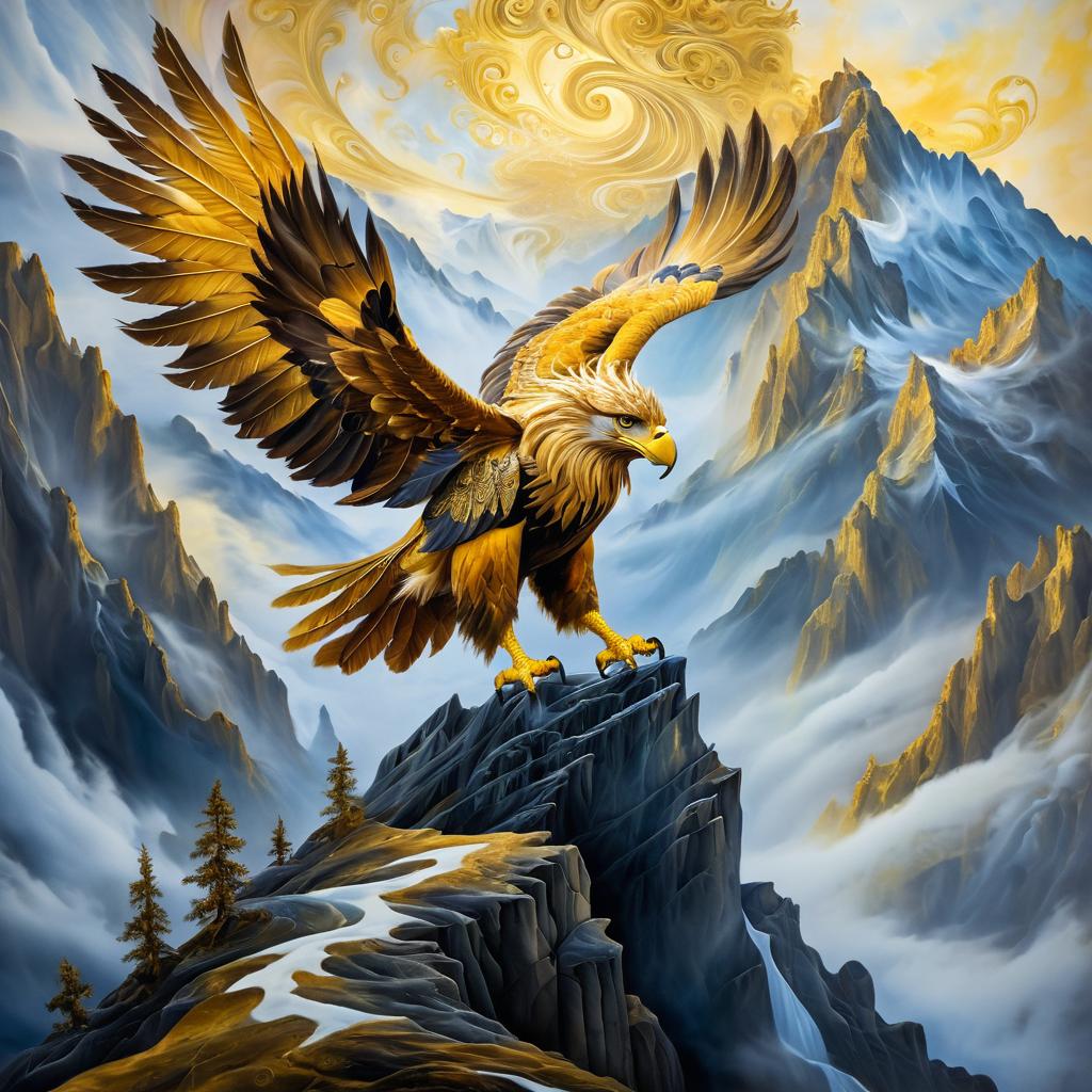 Majestic Griffin in Surreal Mountain Landscape