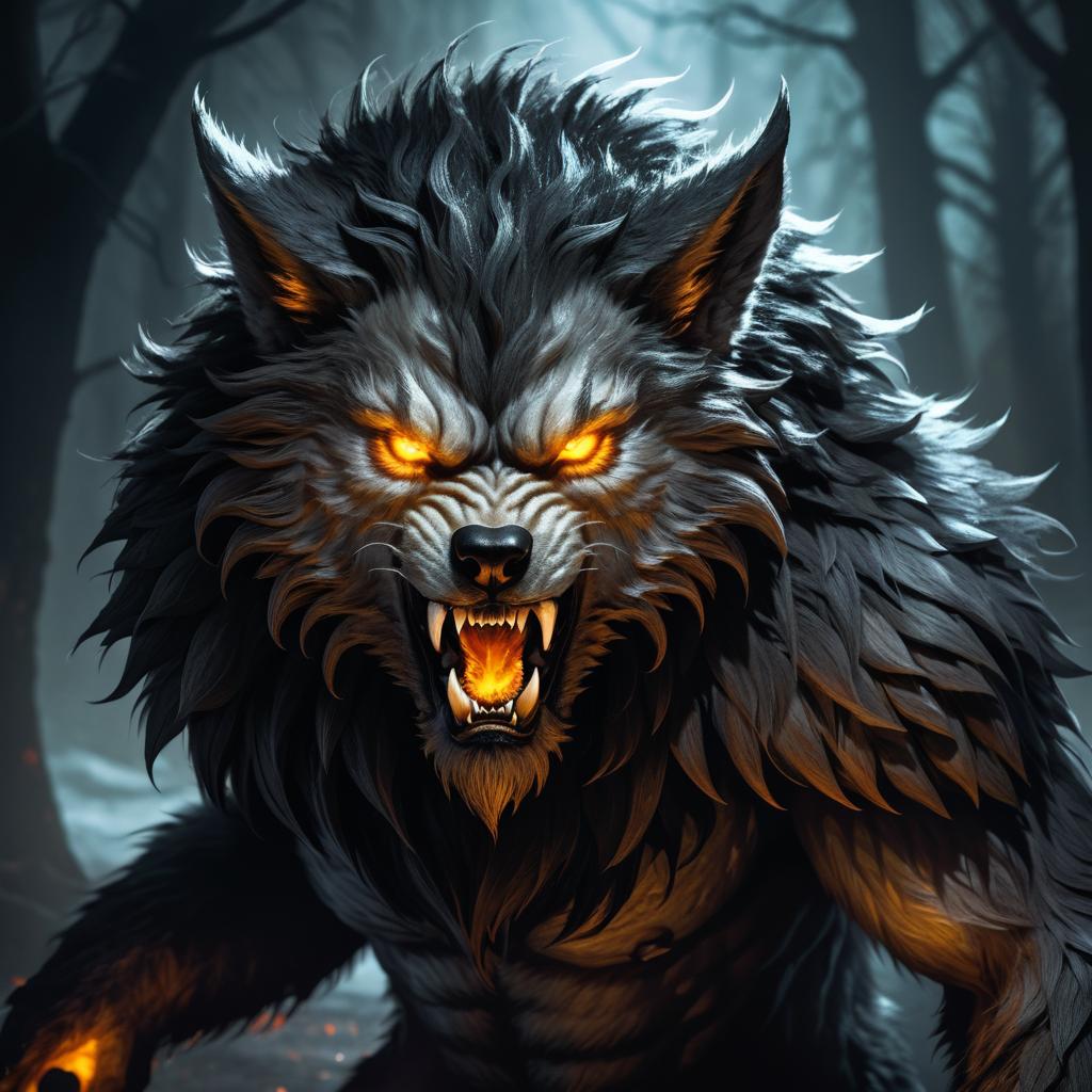 Grotesque Male Werewolf in Dark Fantasy