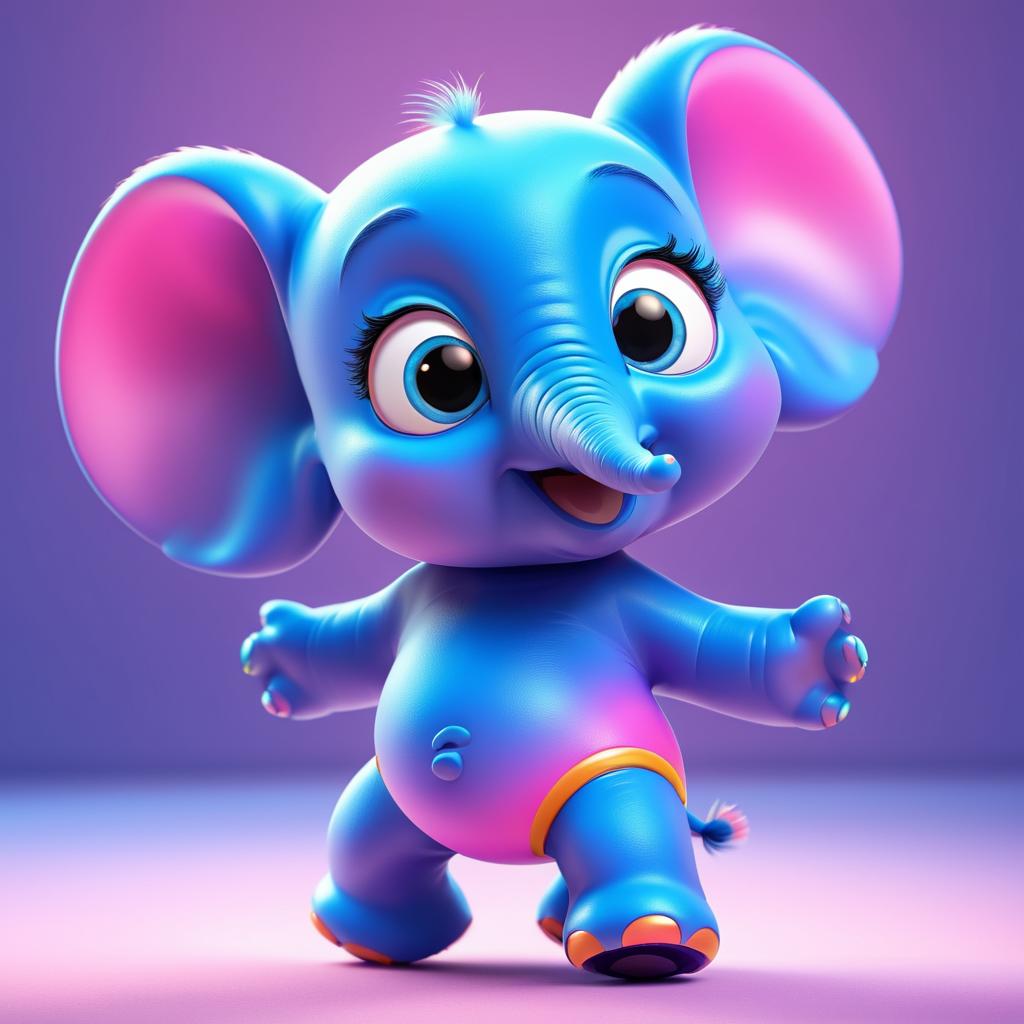 Adorable Pixar-Style Baby Elephant Illustration