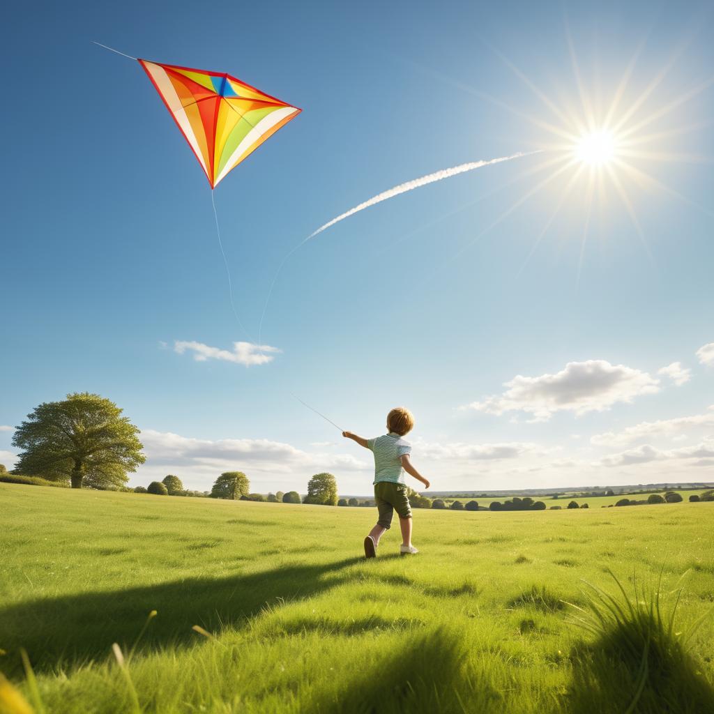 Child Flying a Kite in Sunny Meadow