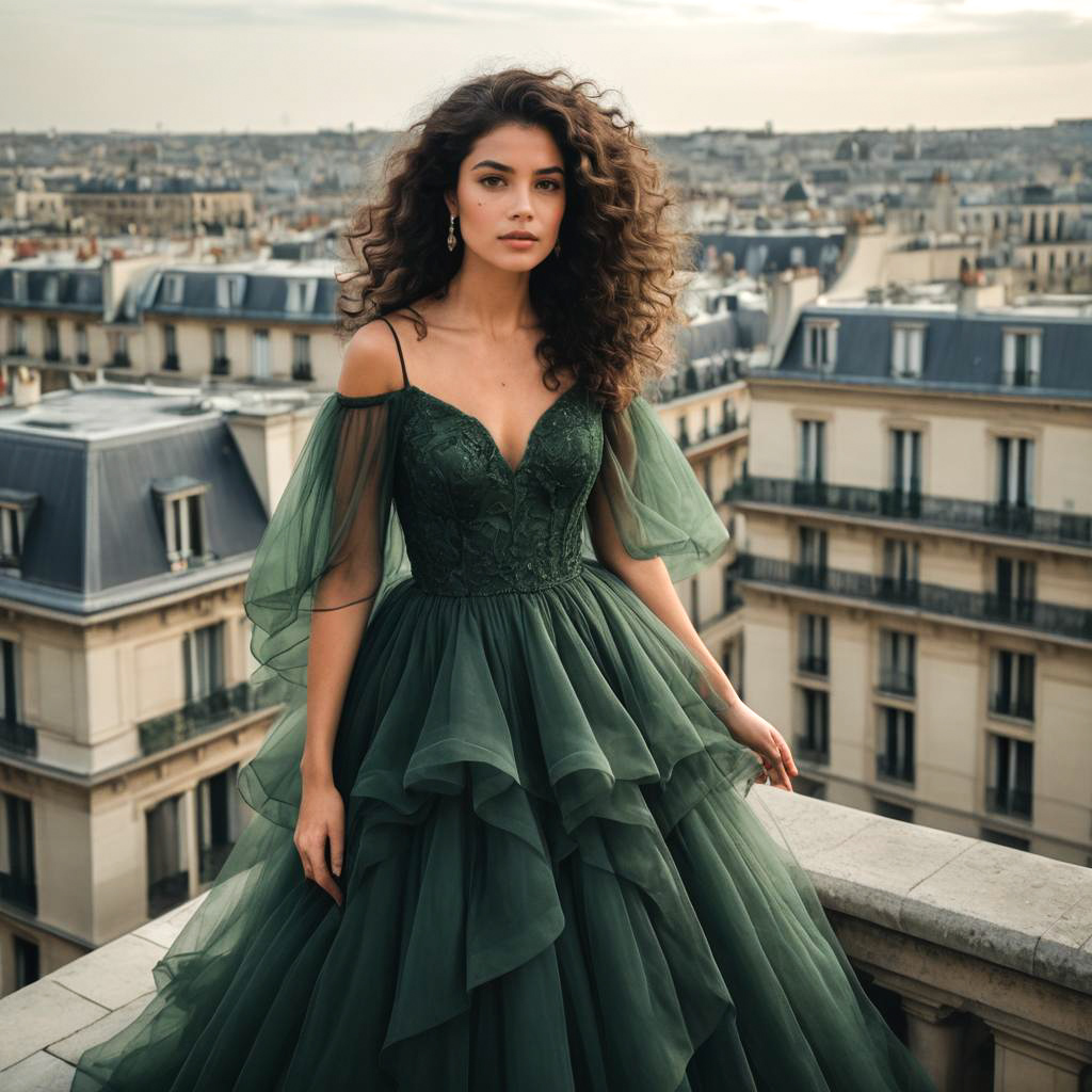 Elegant Evening in Paris Rooftop Fashion