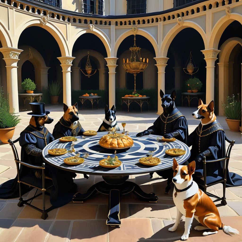 Surreal Royal Courtyard Dining Scene