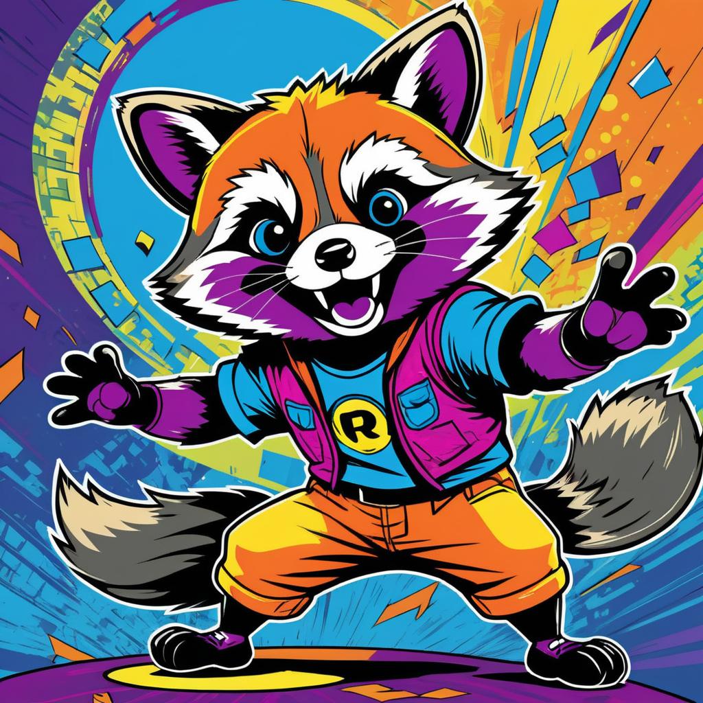 Vibrant Comic Illustration of a Raccoon