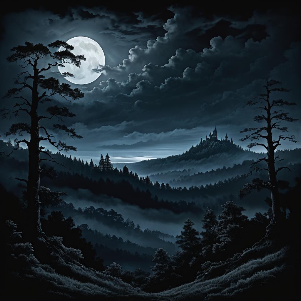 Mystical Night Forest with a Dragon