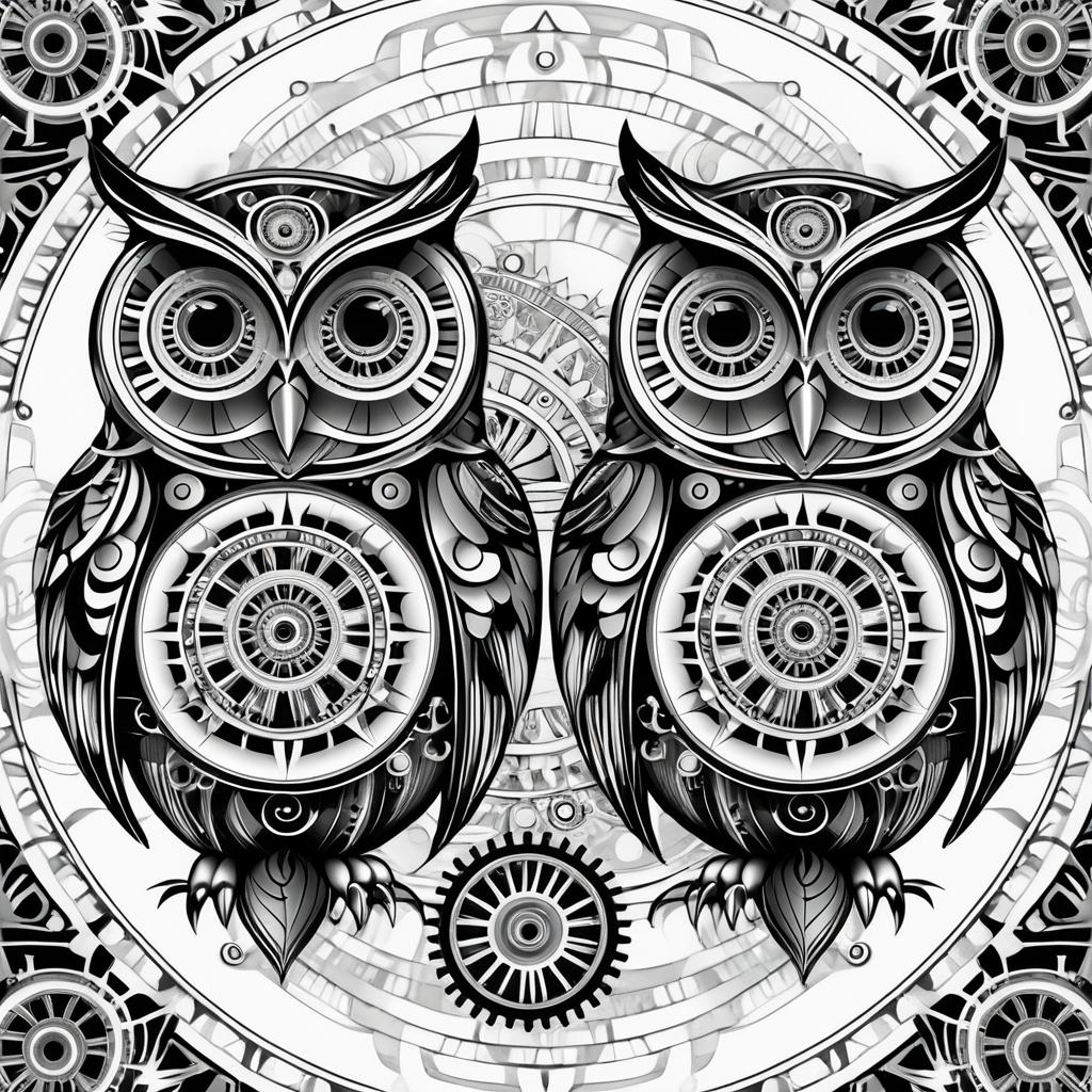 Steampunk Mandala Owls for Coloring