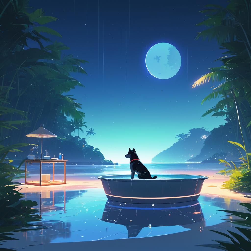 Moonlit Beach Bathing Robot Dog Art