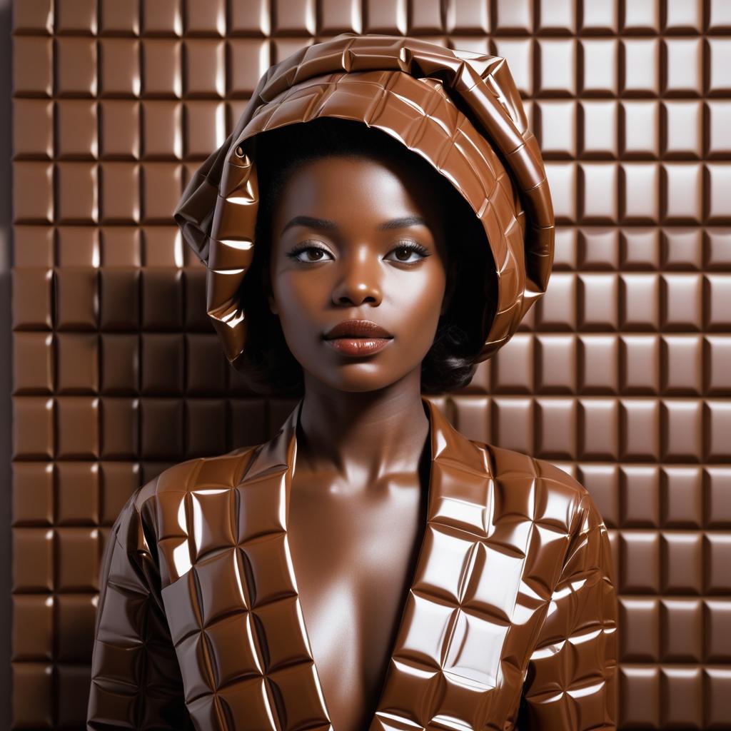 Elegant Woman Adorned with Chocolate Bars