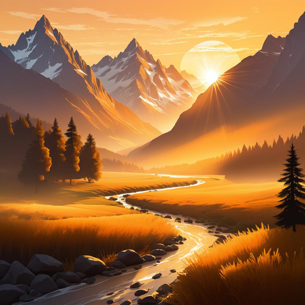 Golden Sunset Over Misty Mountains