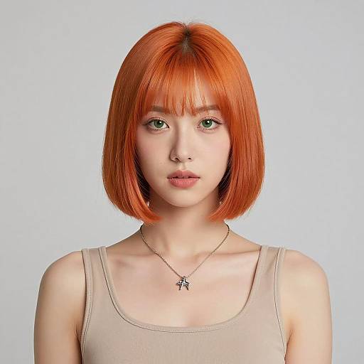 Woman with Orange Bob Haircut and Green Eyes