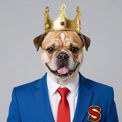 Man in Blue Suit with Crown Close-up