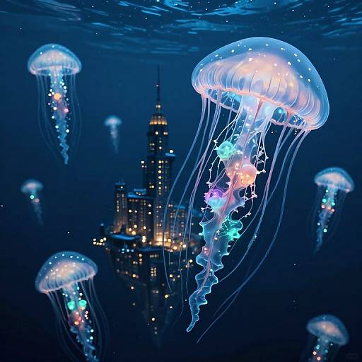Glowing Jellyfish Cities on Ocean