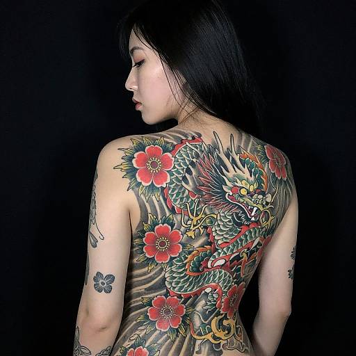 Asian Woman with Vibrant Dragon Tattoo
