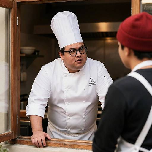 Chubby Chef in Dimly Lit Kitchen