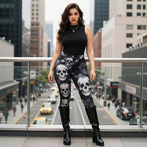 Curvy Manga Woman on City Balcony