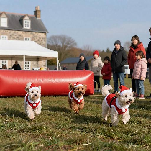 Festive Dogs in Santa Costumes Outdoors