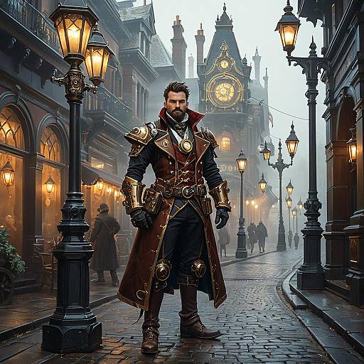 Steampunk Adventurer in Victorian Street
