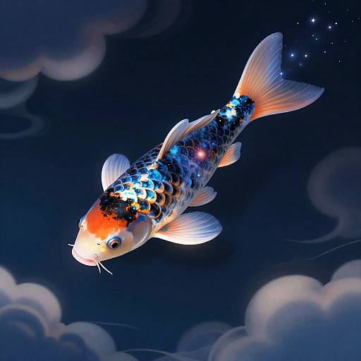 Moonlit Celestial Koi Among Clouds