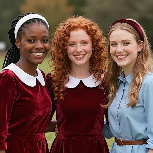 Smiling Women in Elegant Dresses
