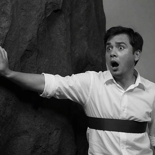 Shocked Man in Black and White Photo