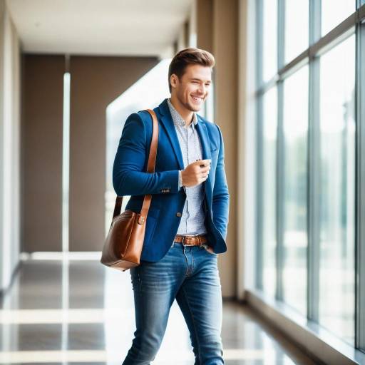Young businessman in casual smart outfit walking indoors